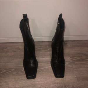 ZARA BLACK GENUINE LEATHER SQUARE TOE BOOTS 6